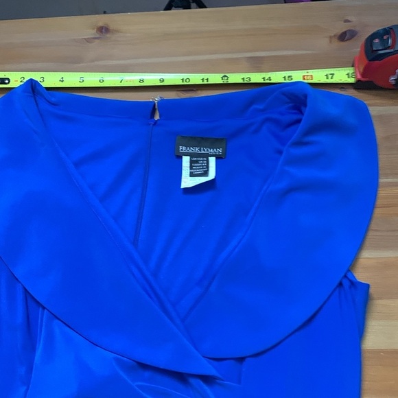 Frank Lyman Vintage Blue Dress w Gathered Waist & Wide Collar, Stretch - Picture 8 of 10